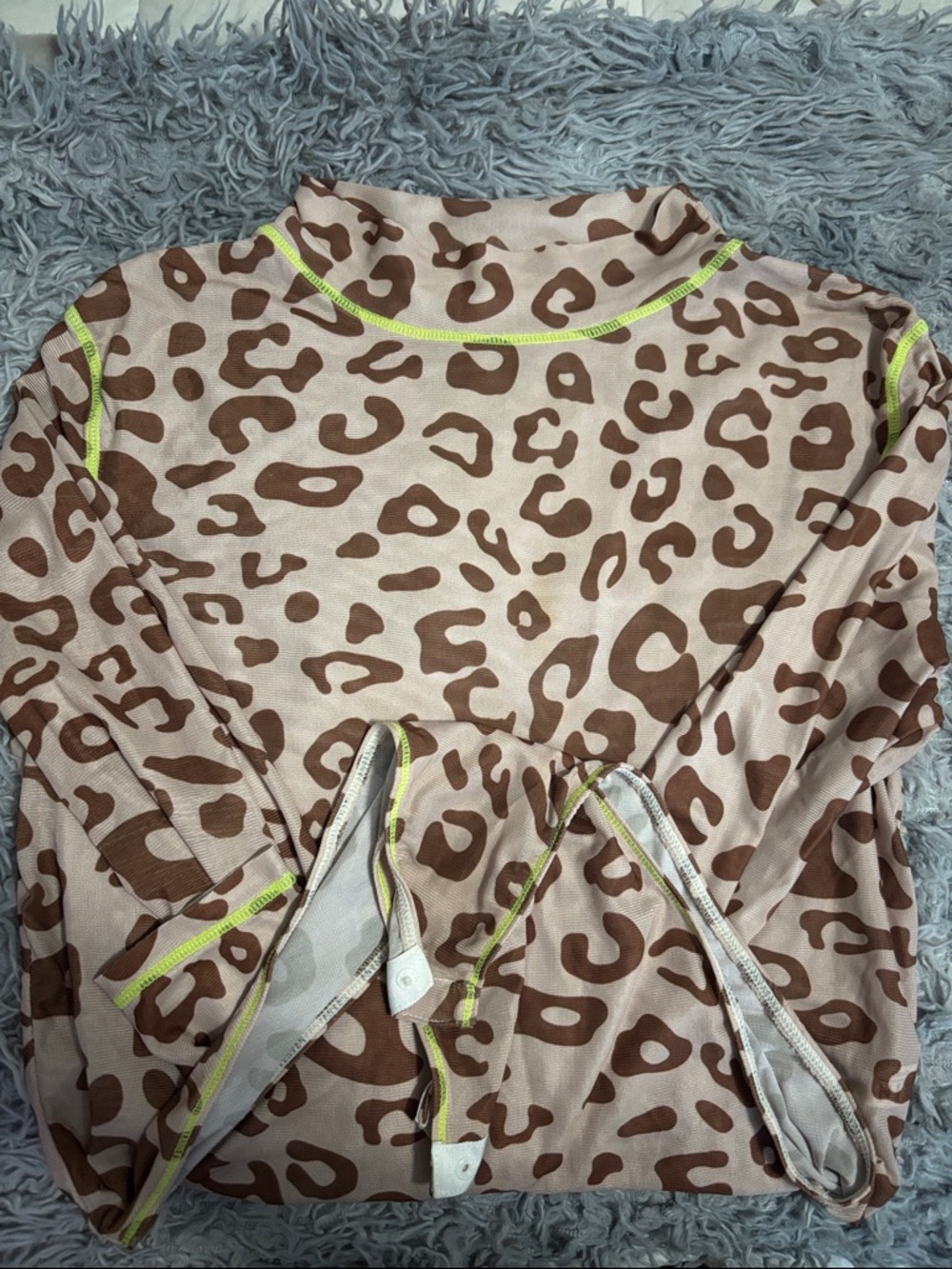 SHEIN Beige and Brown Leopard Print Long Sleeve Bodysuit with Neon Trim